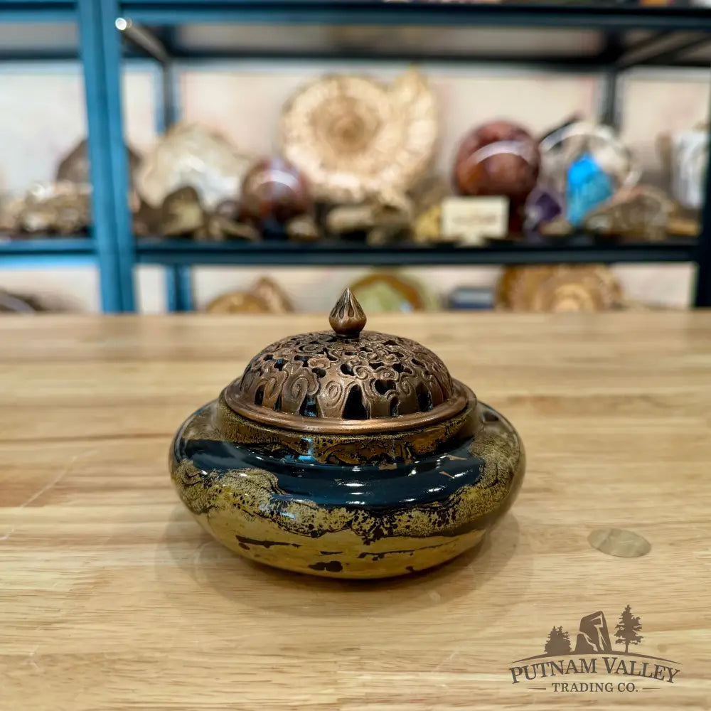 Chinese Picture Jasper Round Trinket Box - Display Box
