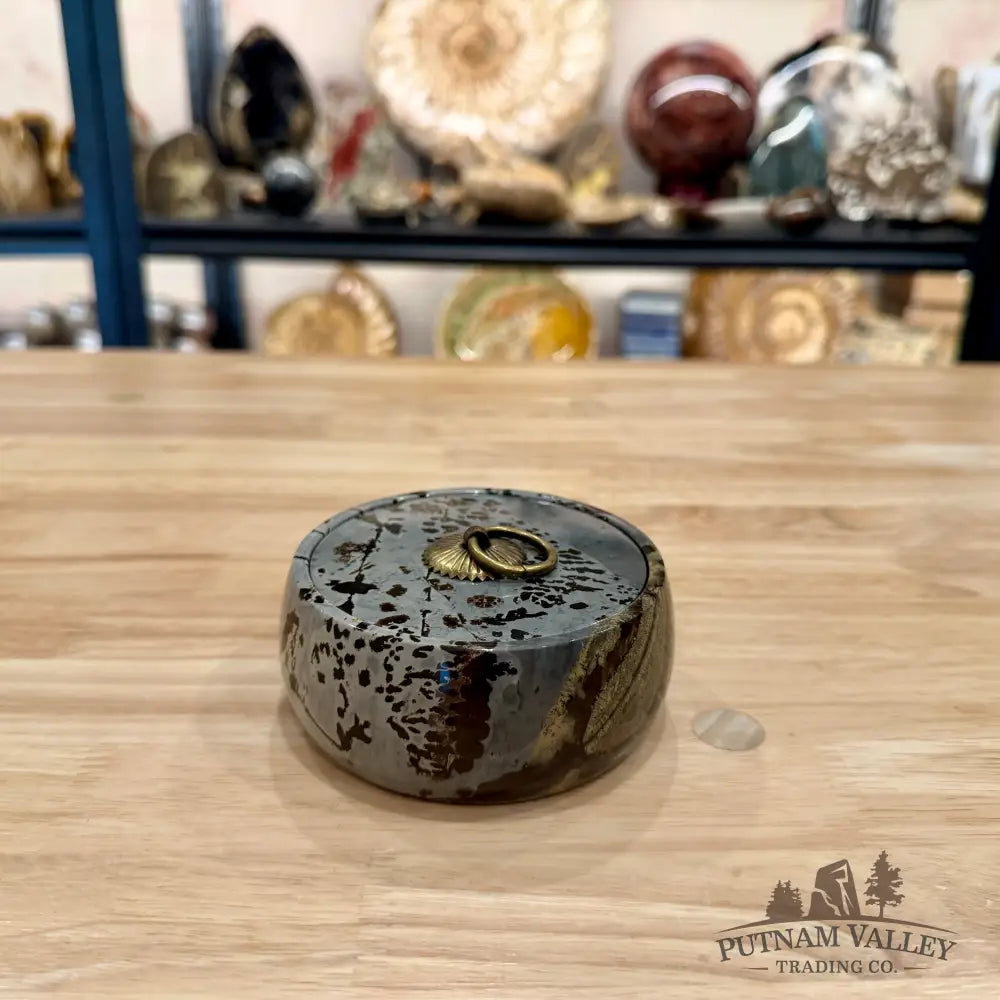 Chinese Picture Jasper Round Trinket Box 1 - Display Box