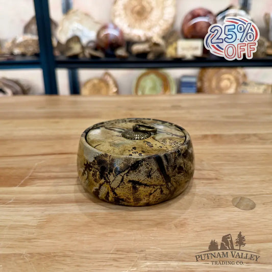 Chinese Picture Jasper Round Trinket Box - Display Box