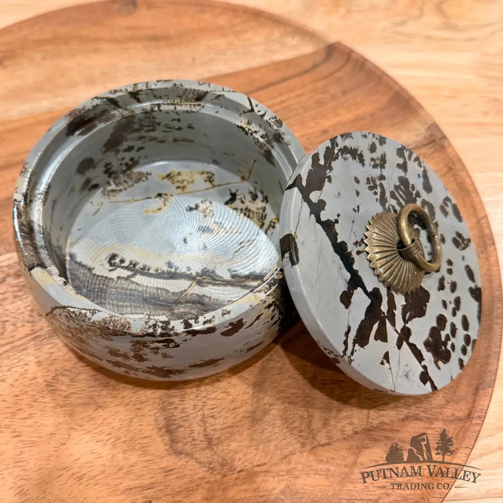 Chinese Picture Jasper Round Trinket Box - Display Box