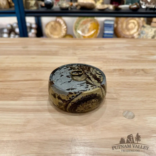 Chinese Picture Jasper Round Trinket Box 2 - Display Box