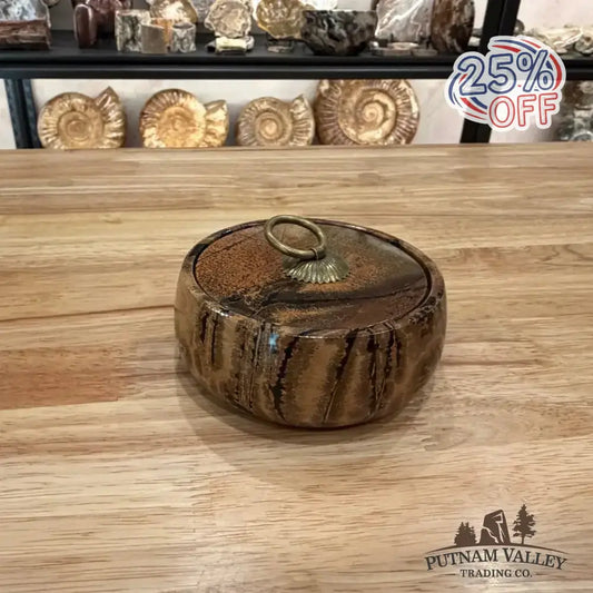 Chinese Painting Stone Round Trinket Box - Putnam Valley Trading Co.
