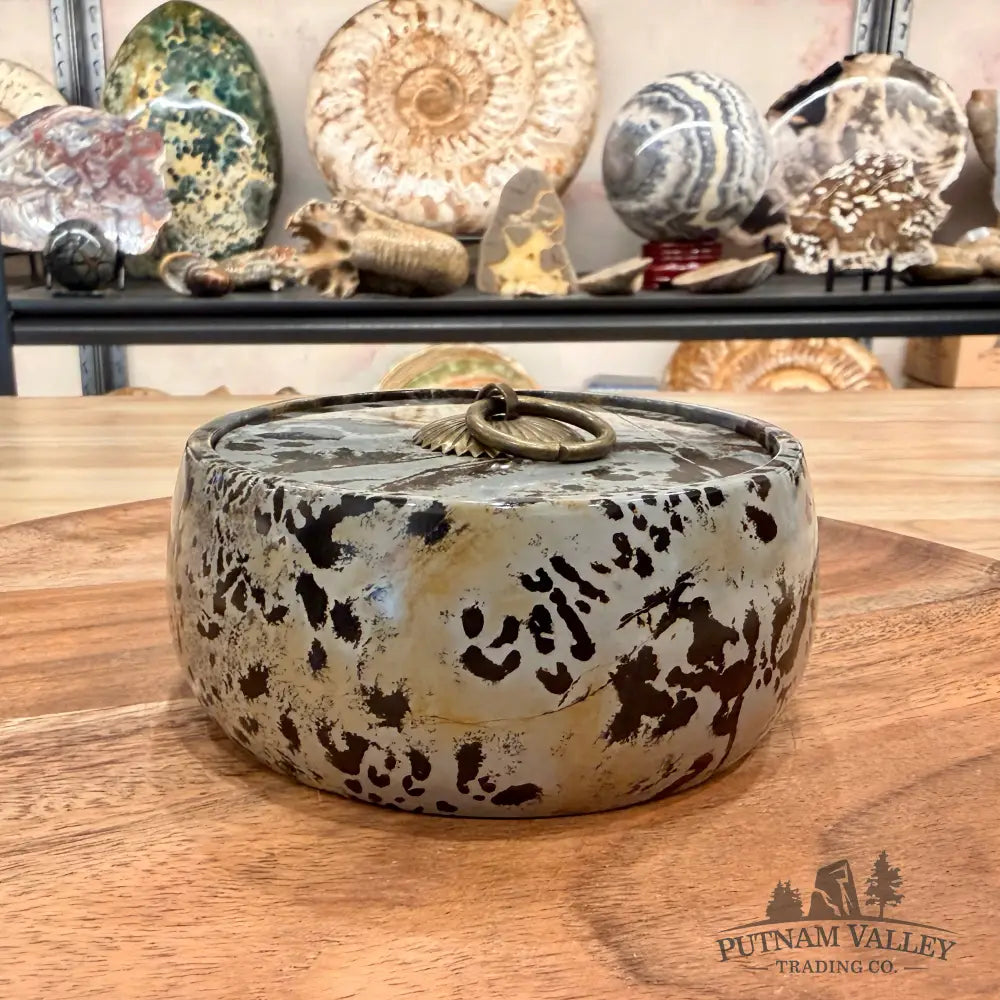 Chinese Picture Jasper Round Trinket Box - Display Box