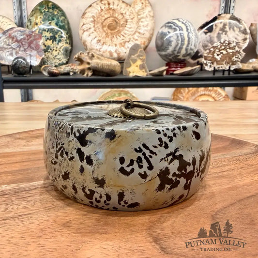 Chinese Picture Jasper Round Trinket Box - Display Box
