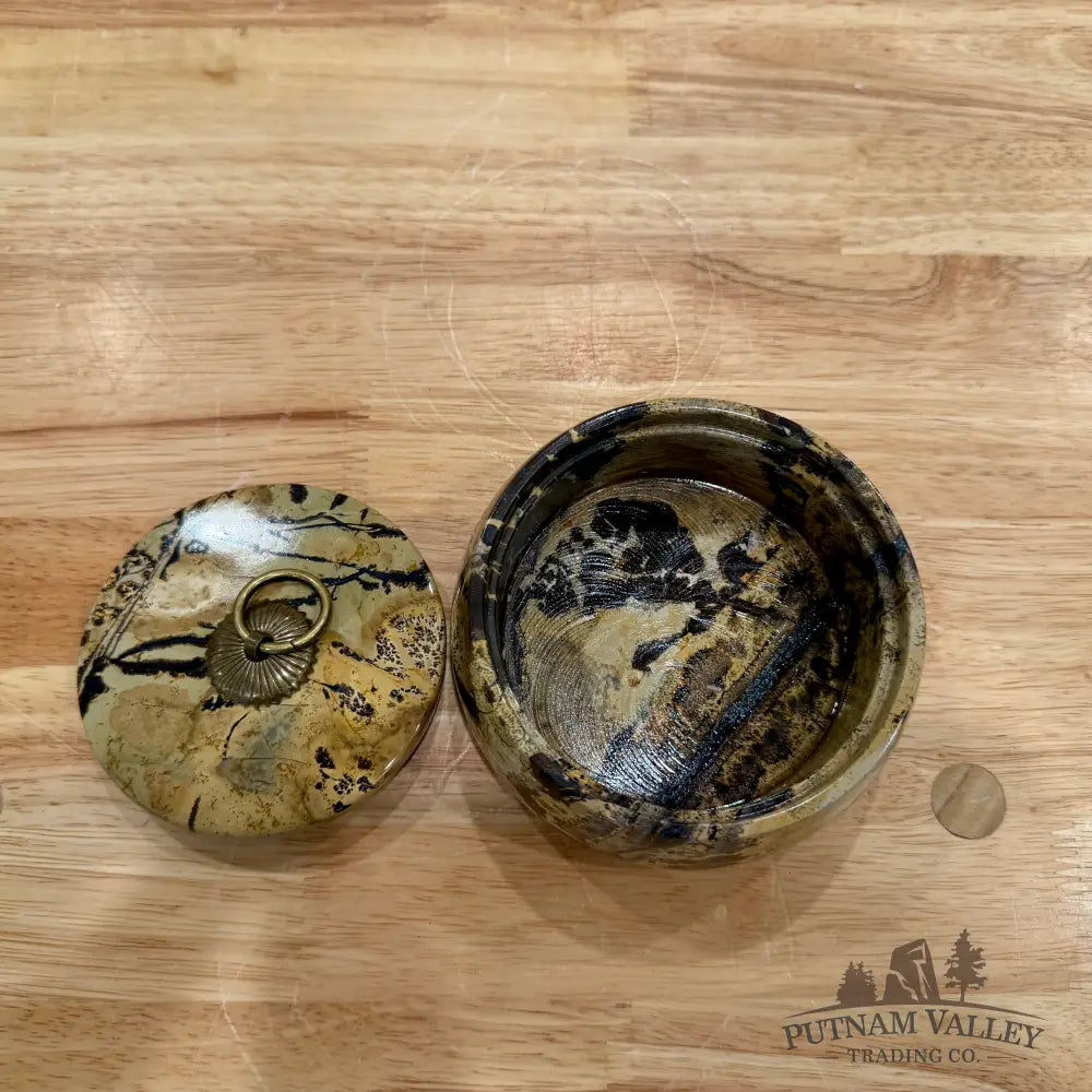Chinese Picture Jasper Round Trinket Box - Display Box