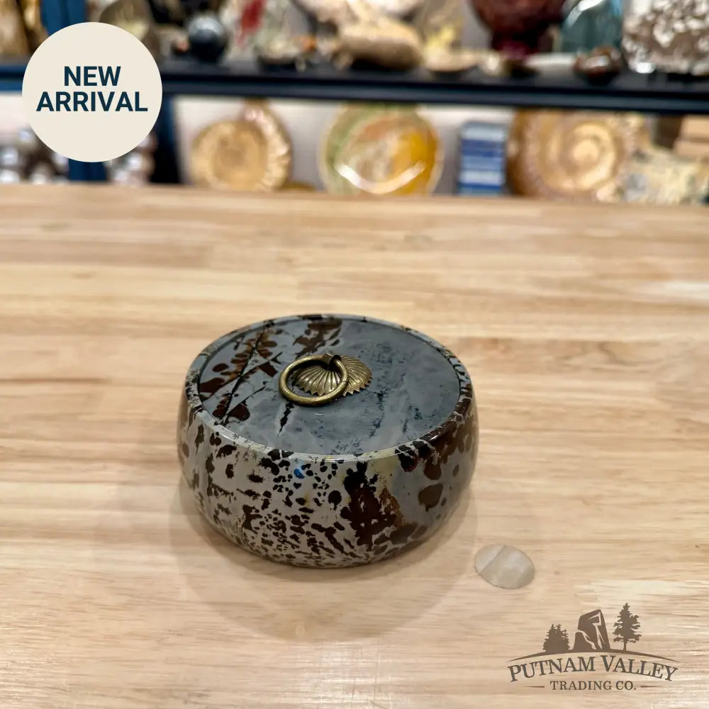 Chinese Picture Jasper Round Trinket Box 3 - Display Box