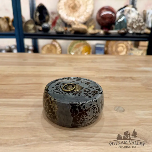 Chinese Picture Jasper Round Trinket Box 1 - Display Box