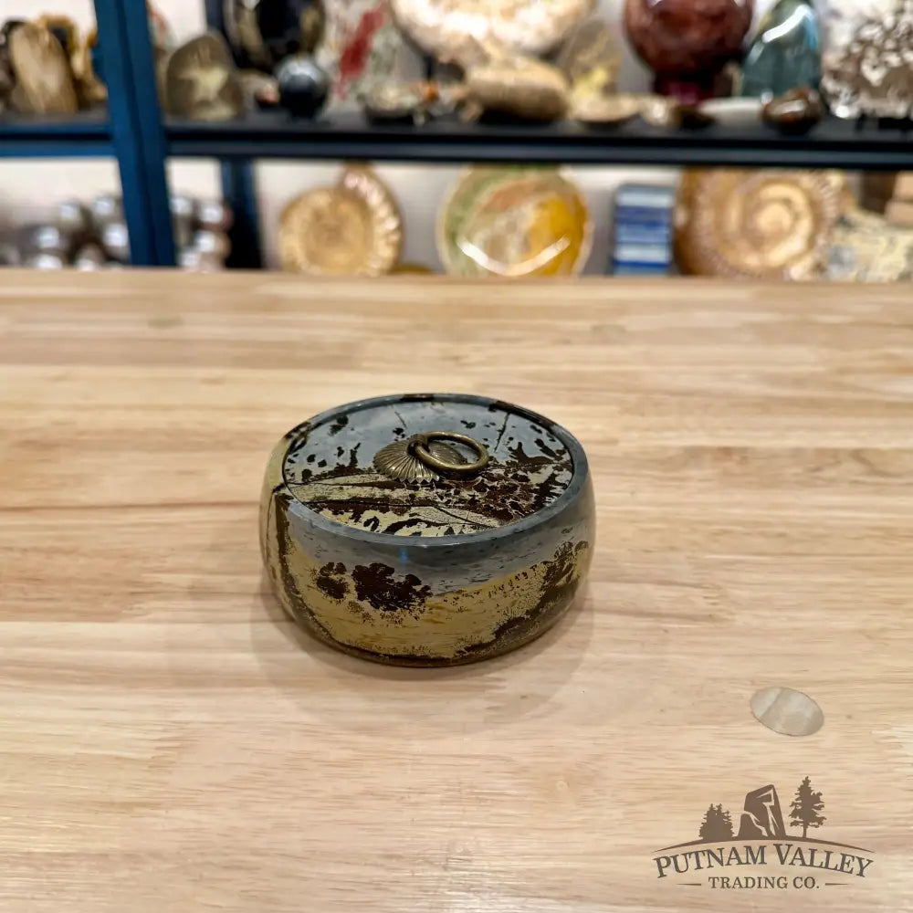 Chinese Picture Jasper Round Trinket Box 2 - Display Box