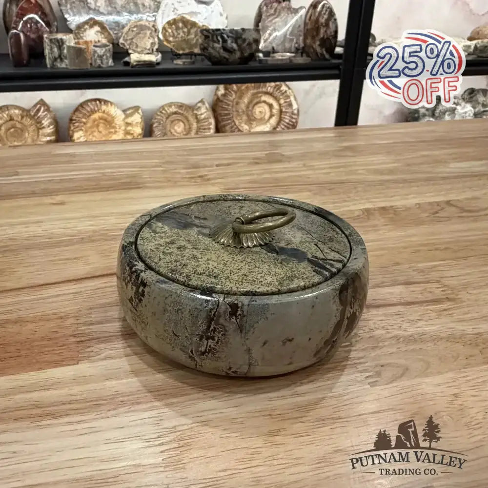 Chinese Painting Stone Round Trinket Box - Putnam Valley Trading Co.