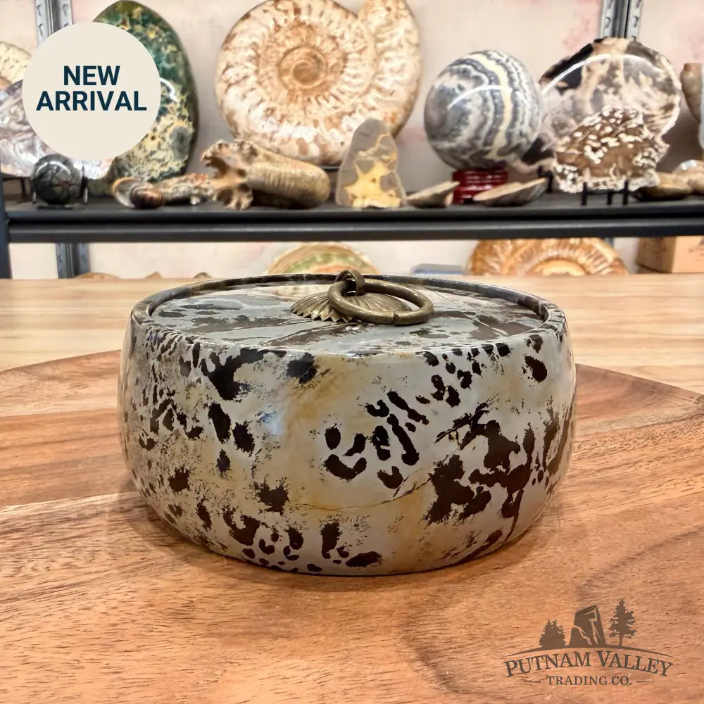Chinese Picture Jasper Round Trinket Box - Display Box
