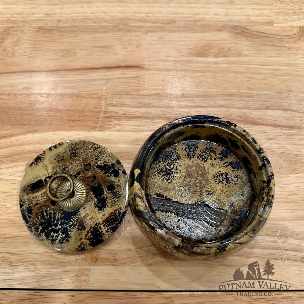 Chinese Picture Jasper Round Trinket Box - Display Box
