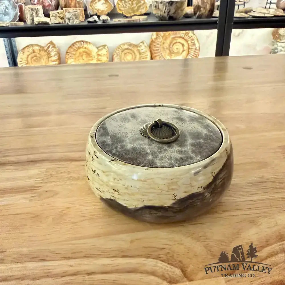 Chinese Painting Stone Round Trinket Box - Putnam Valley Trading Co.