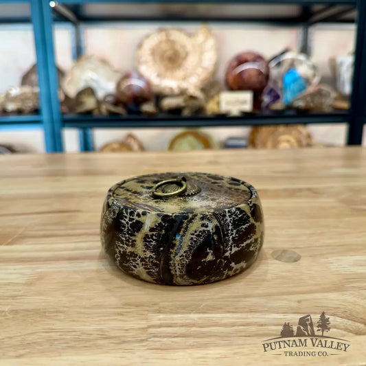 Chinese Picture Jasper Round Trinket Box - Display Box