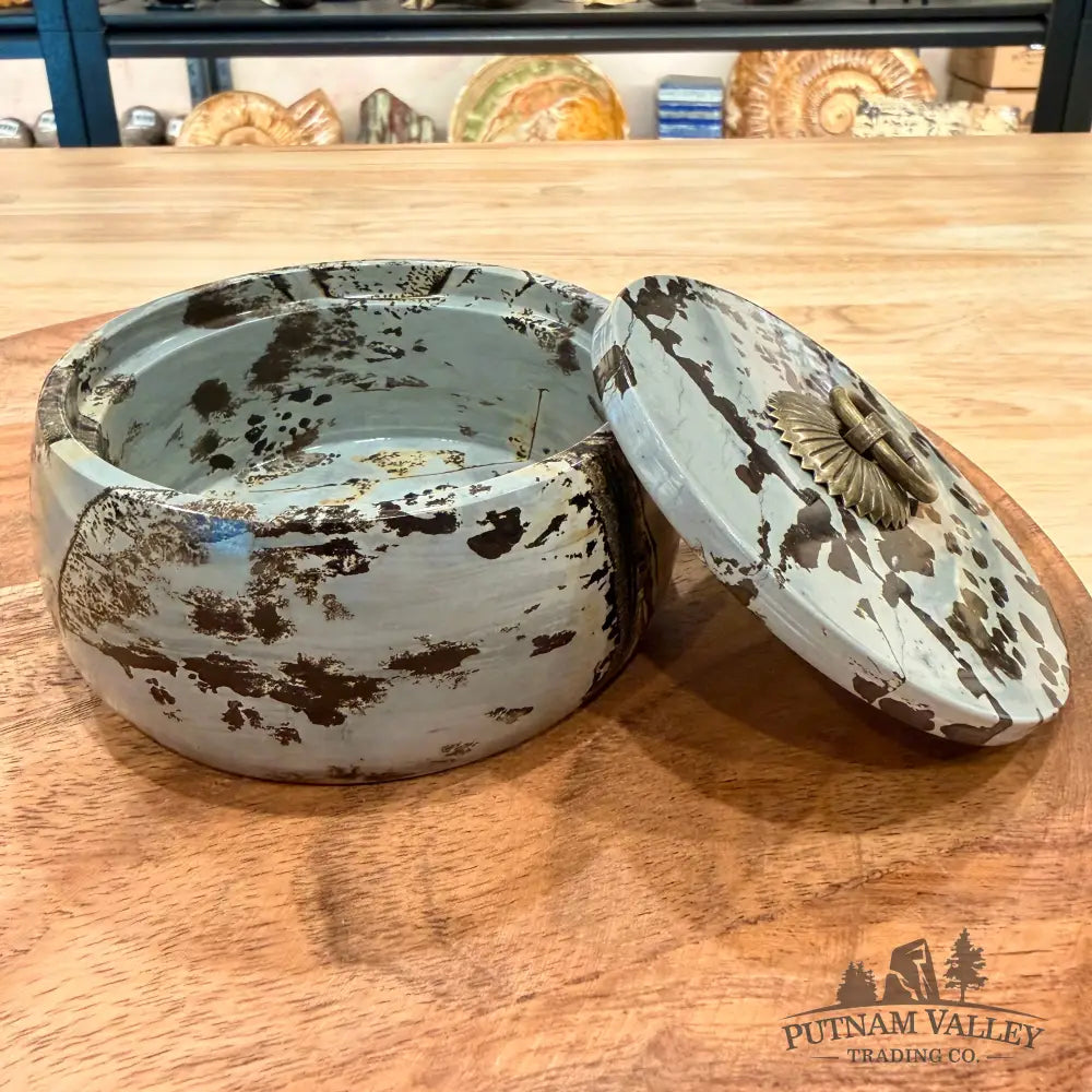 Chinese Picture Jasper Round Trinket Box - Display Box