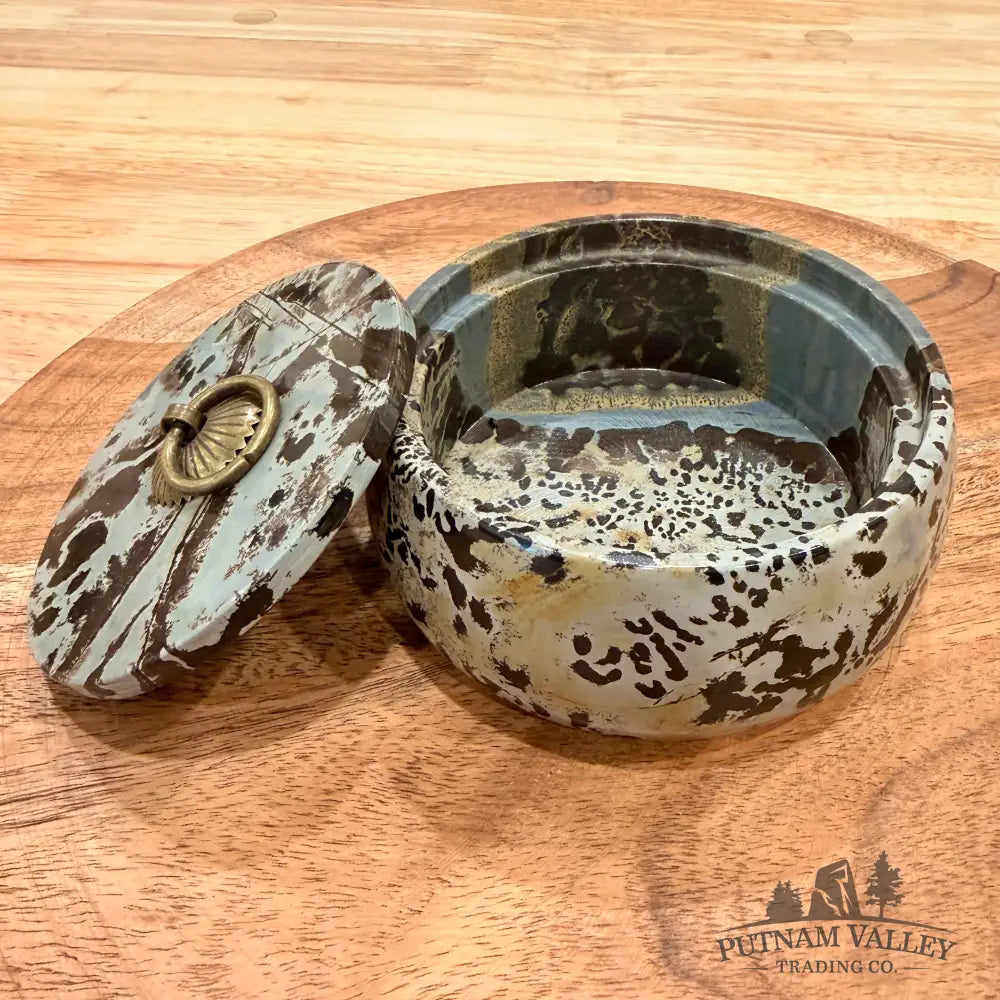 Chinese Picture Jasper Round Trinket Box - Display Box