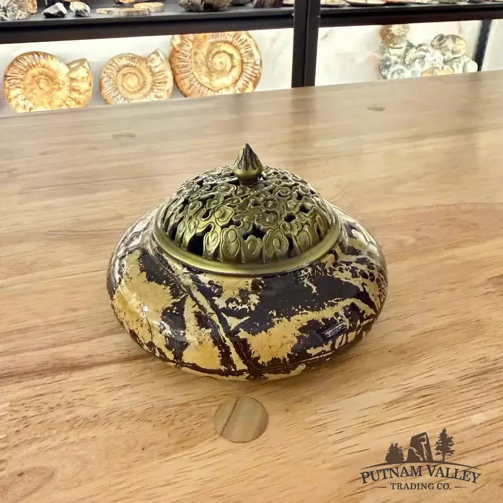 Chinese Painting Stone Round Trinket Box - Putnam Valley Trading Co.
