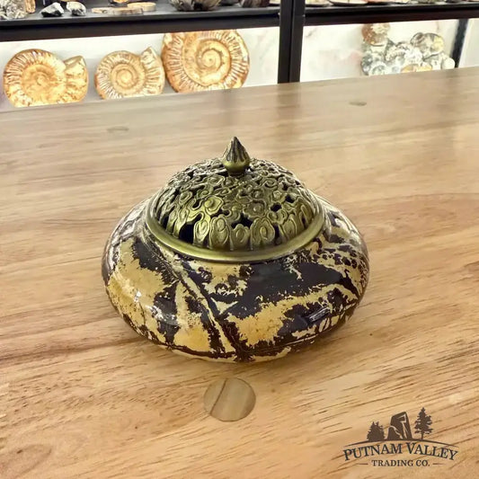 Chinese Painting Stone Round Trinket Box - Putnam Valley Trading Co.