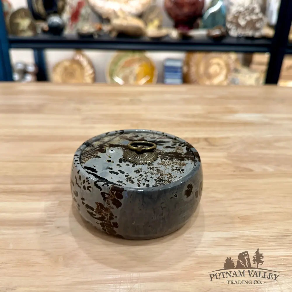 Chinese Picture Jasper Round Trinket Box 4 - Display Box