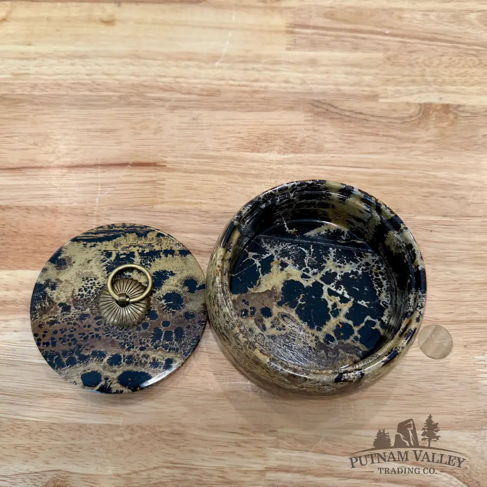 Chinese Picture Jasper Round Trinket Box - Display Box