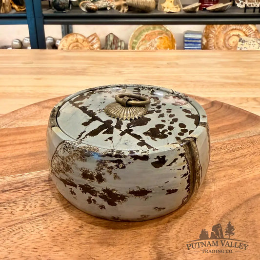 Chinese Picture Jasper Round Trinket Box - Display Box