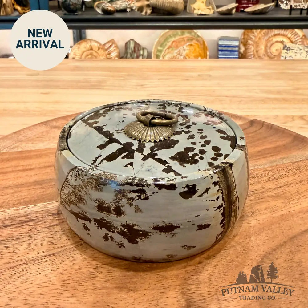 Chinese Picture Jasper Round Trinket Box - Display Box