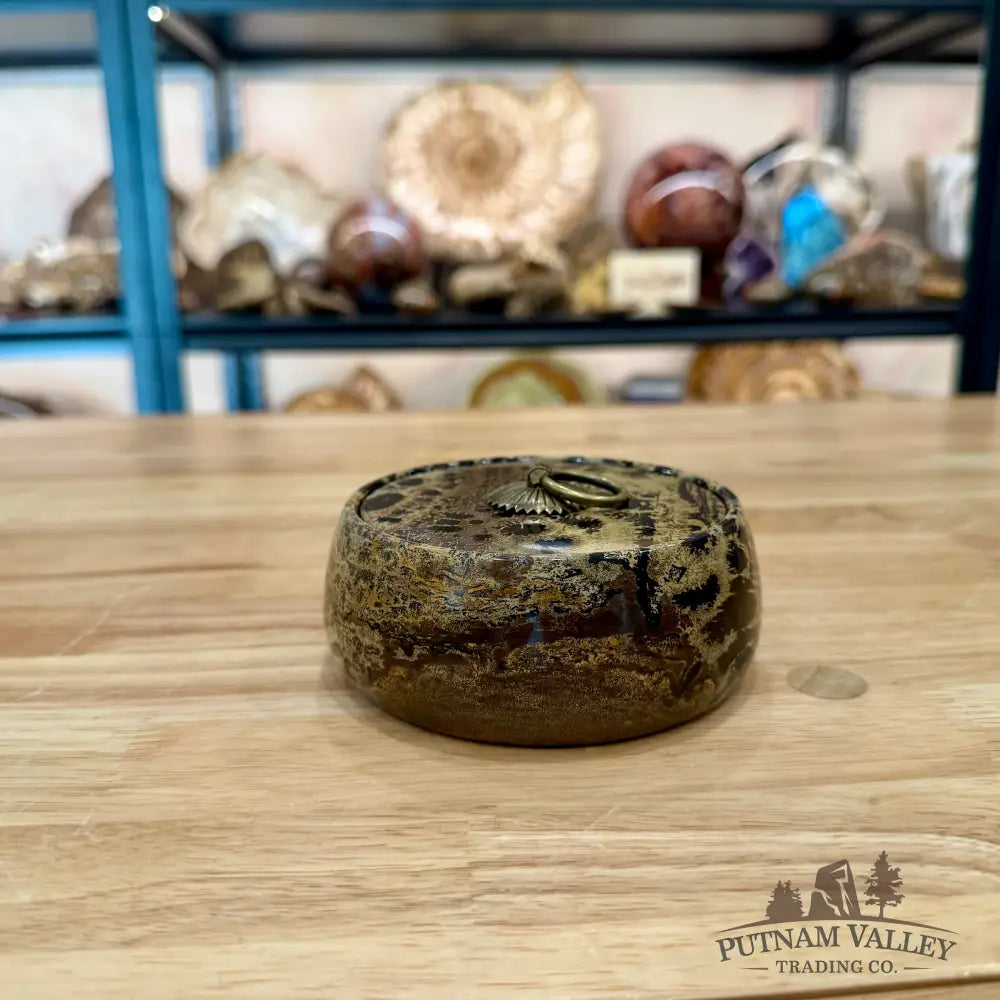 Chinese Picture Jasper Round Trinket Box - Display Box
