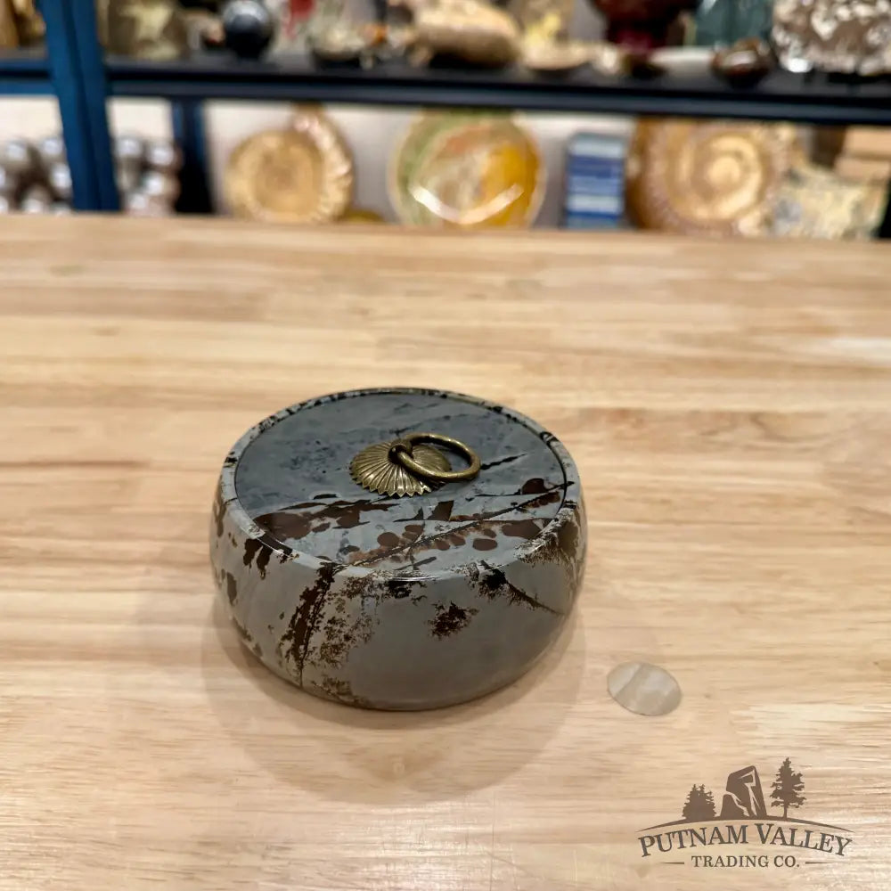 Chinese Picture Jasper Round Trinket Box 3 - Display Box