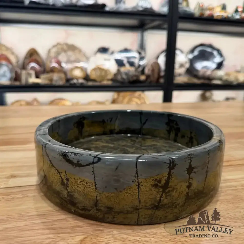 Chinese Painting Stone Shallow Bowl - Putnam Valley Trading Co.
