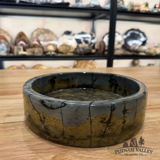 Chinese Painting Stone Shallow Bowl - Putnam Valley Trading Co.