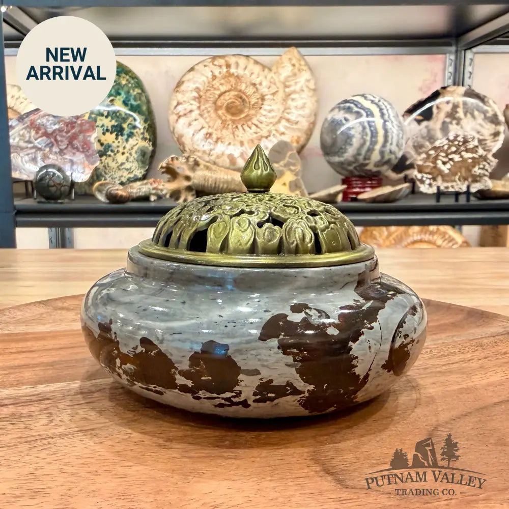 Chinese Picture Jasper Trinket Box | Incense Burner - Display Box