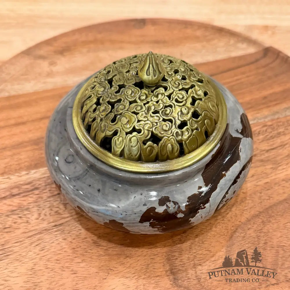 Chinese Picture Jasper Trinket Box | Incense Burner - Display Box