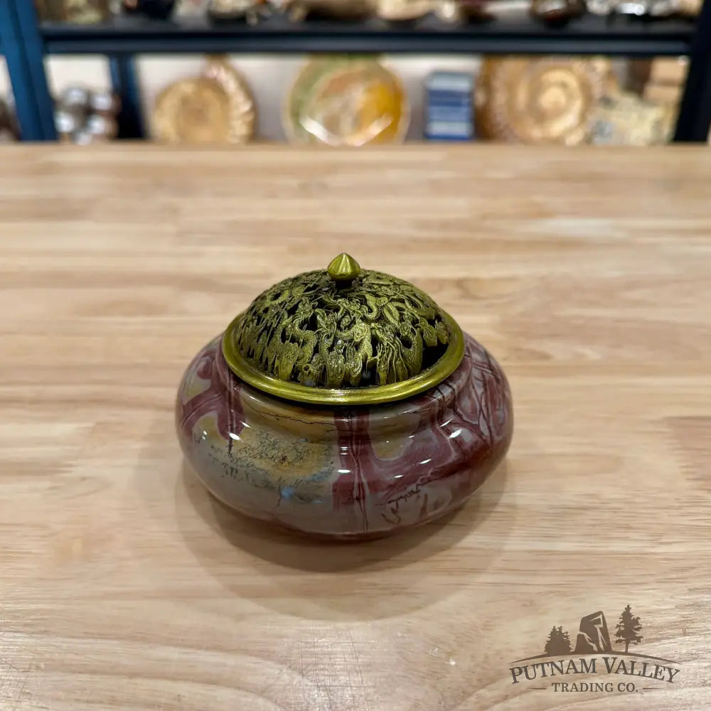 Chinese Picture Jasper Trinket Box | Incense Burner - Display Box