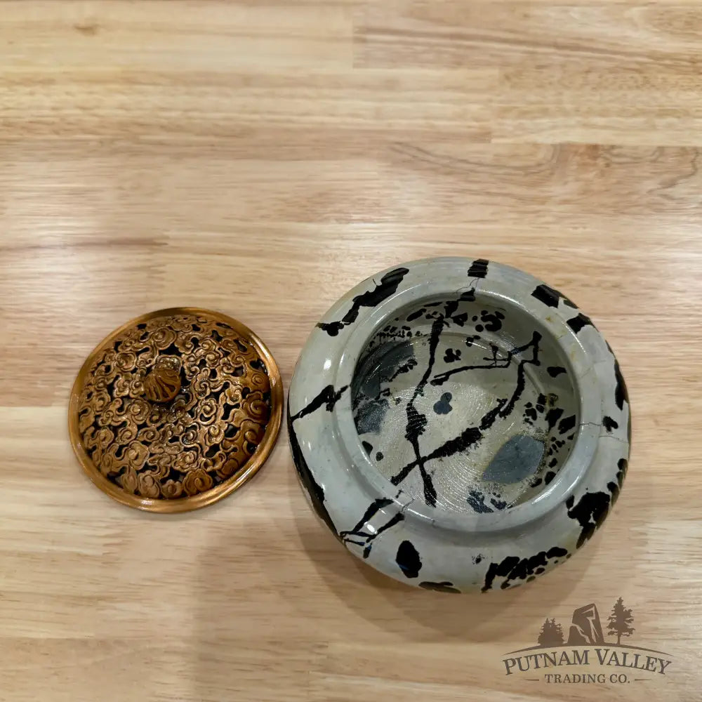 Chinese Picture Jasper Round Trinket Box - Display Box