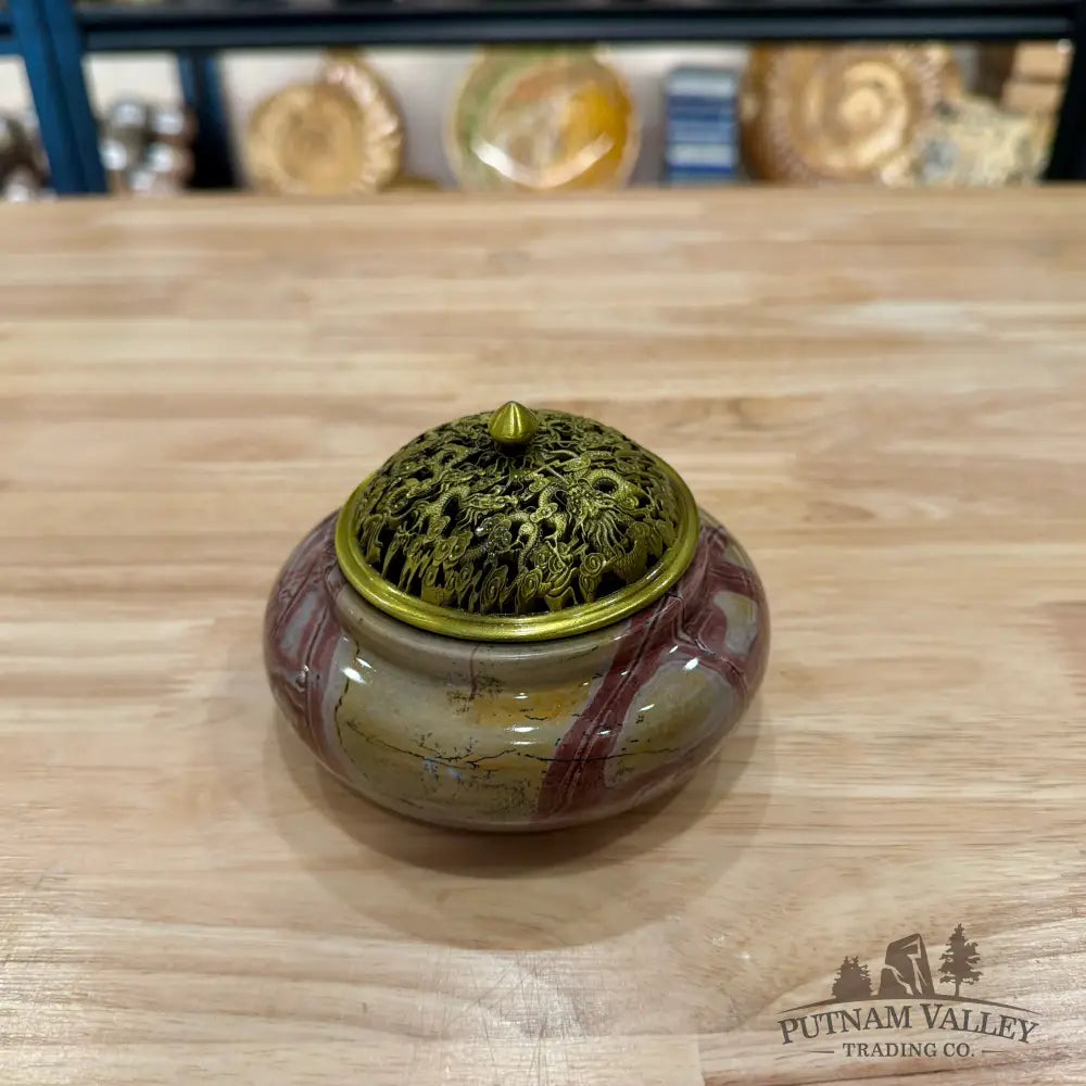 Chinese Picture Jasper Trinket Box | Incense Burner - Display Box