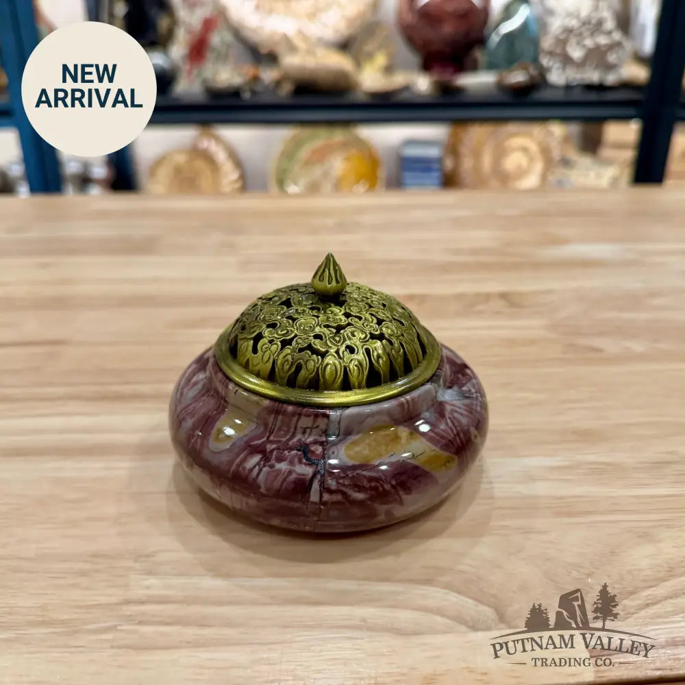Chinese Picture Jasper Trinket Box | Incense Burner - Display Box