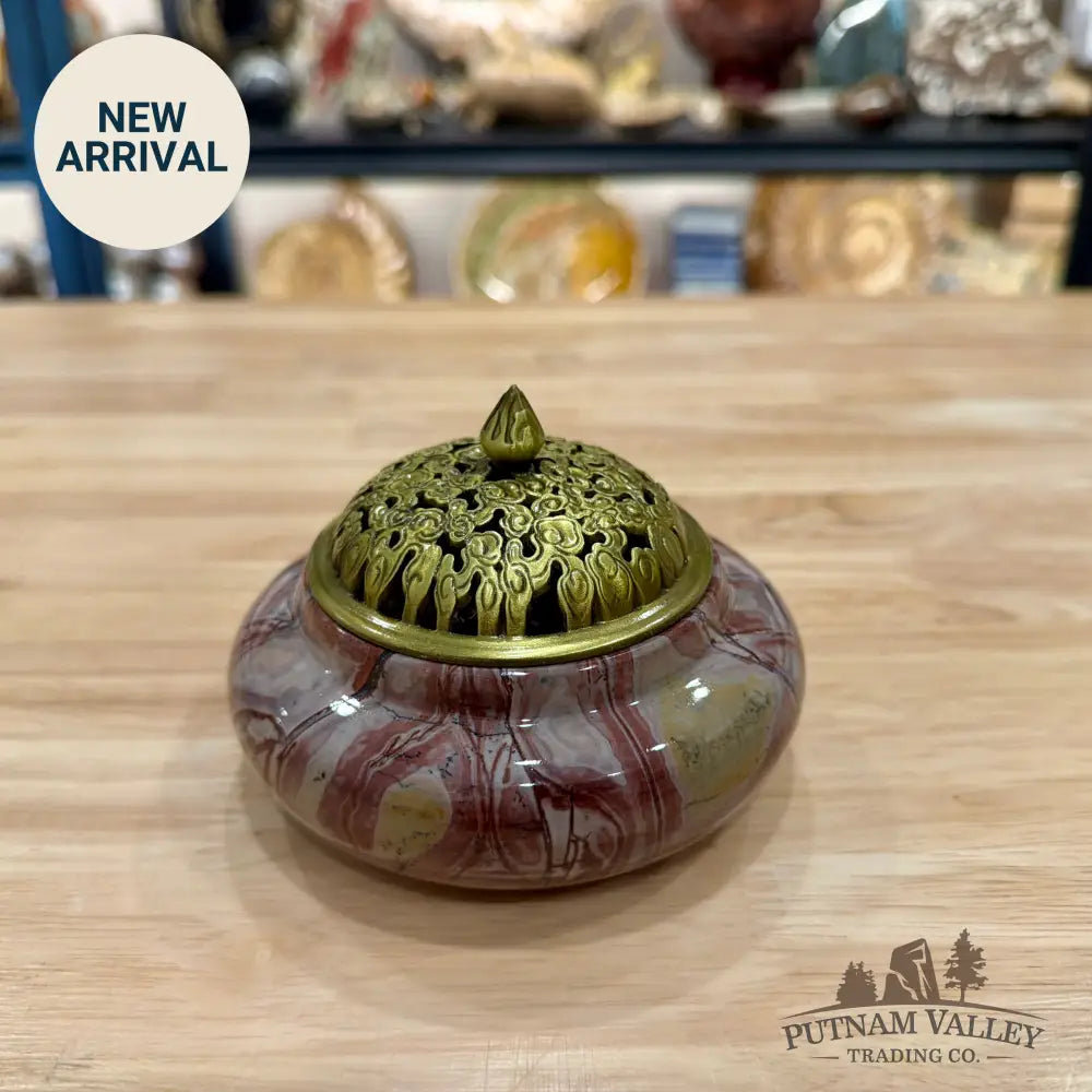 Chinese Picture Jasper Trinket Box | Incense Burner - Display Box