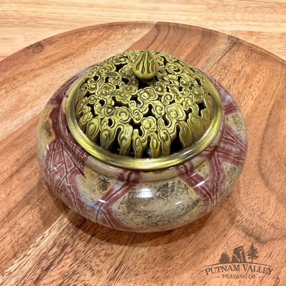Chinese Picture Jasper Trinket Box | Incense Burner - Display Box