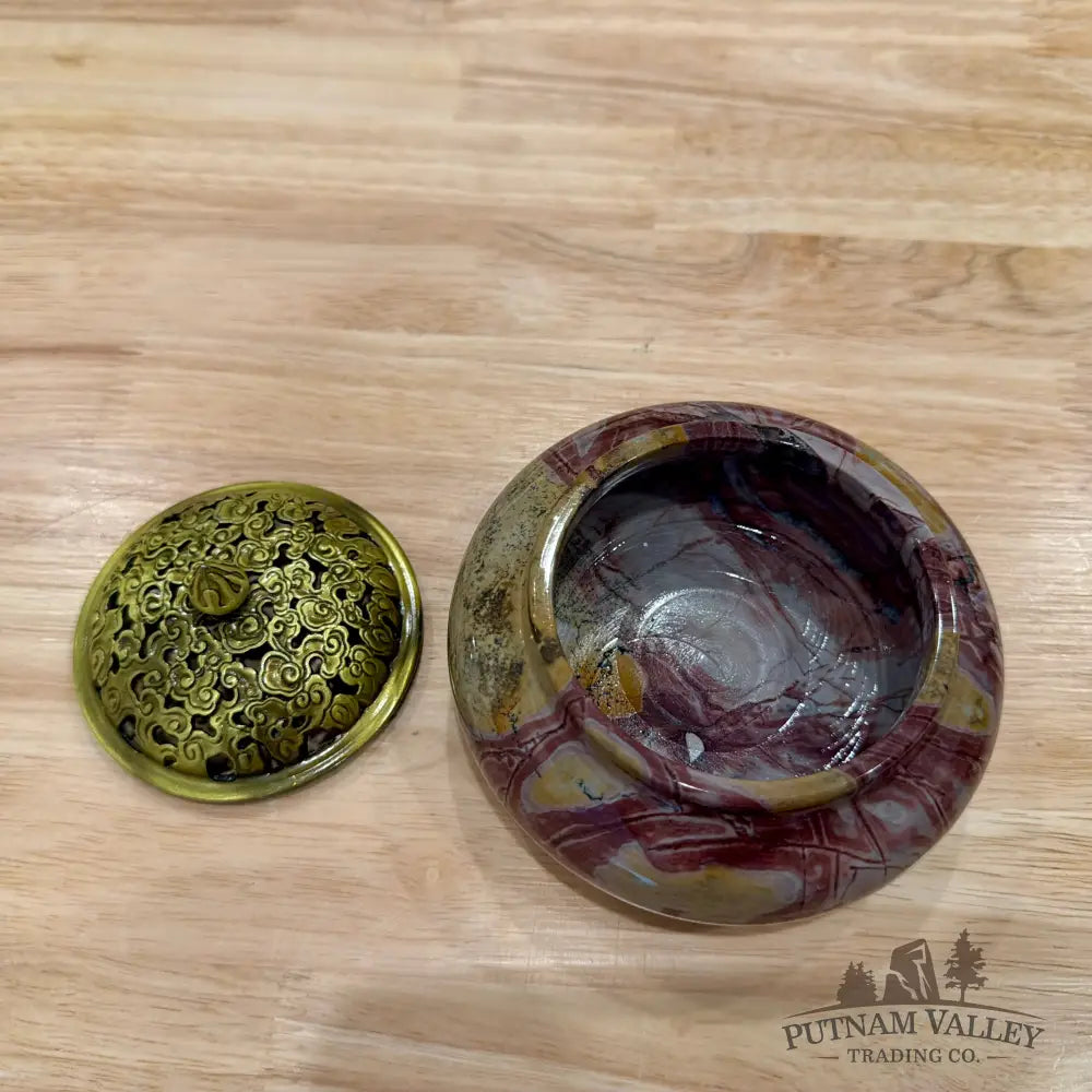 Chinese Picture Jasper Trinket Box | Incense Burner - Display Box