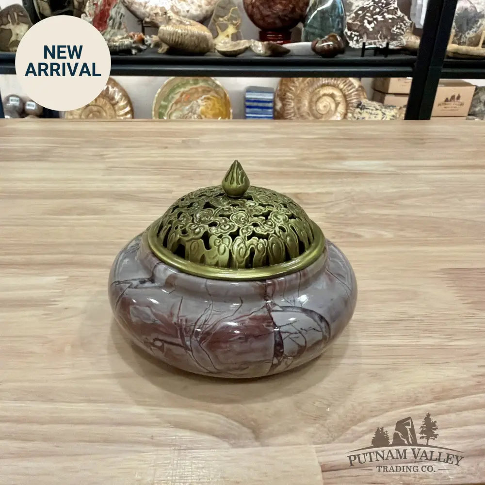 Chinese Picture Jasper Trinket Box | Incense Burner - Display Box