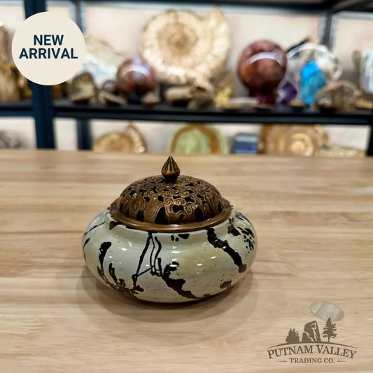 Chinese Picture Jasper Round Trinket Box - Display Box