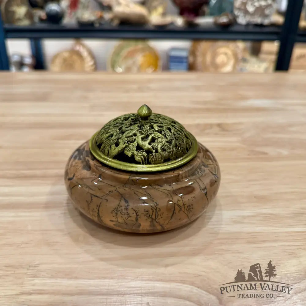 Chinese Picture Jasper Trinket Box | Incense Burner 2 - Display Box