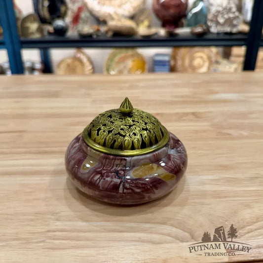 Chinese Picture Jasper Trinket Box | Incense Burner - Display Box