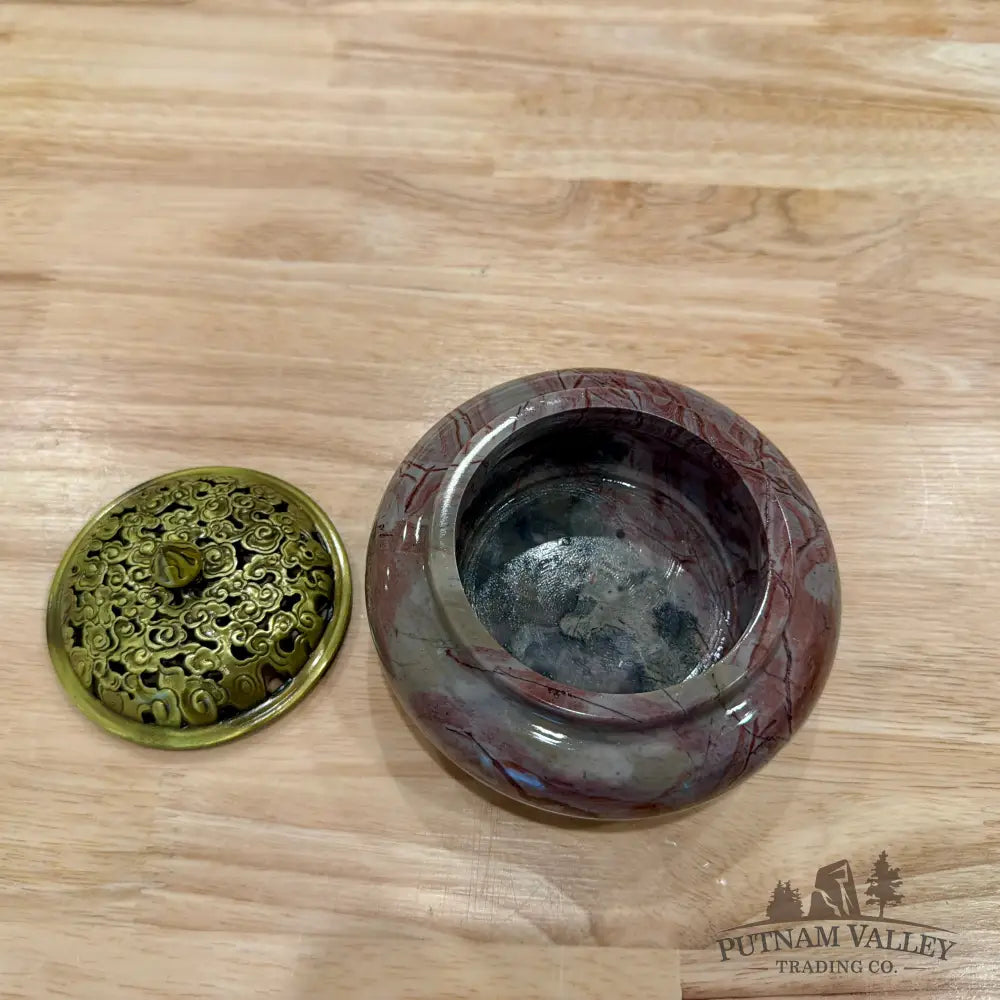 Chinese Picture Jasper Trinket Box | Incense Burner - Display Box