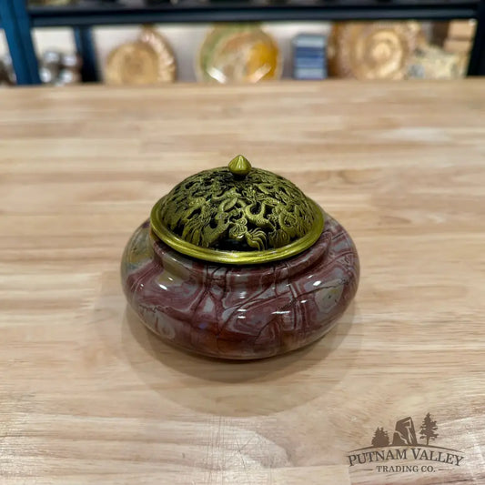 Chinese Picture Jasper Trinket Box | Incense Burner - Display Box