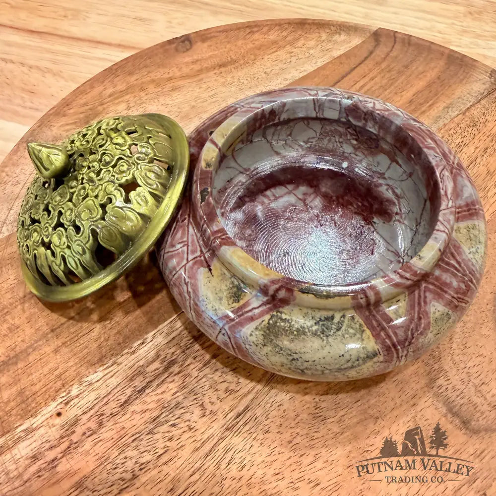 Chinese Picture Jasper Trinket Box | Incense Burner - Display Box