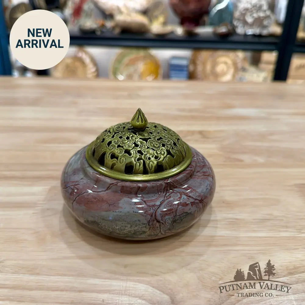 Chinese Picture Jasper Trinket Box | Incense Burner - Display Box