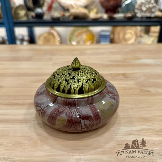 Chinese Picture Jasper Trinket Box | Incense Burner - Display Box