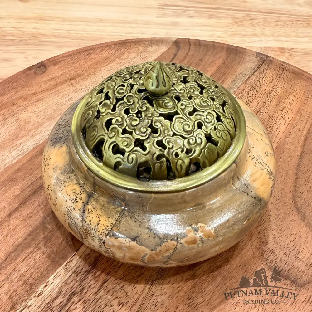 Chinese Picture Jasper Trinket Box | Incense Burner - Display Box