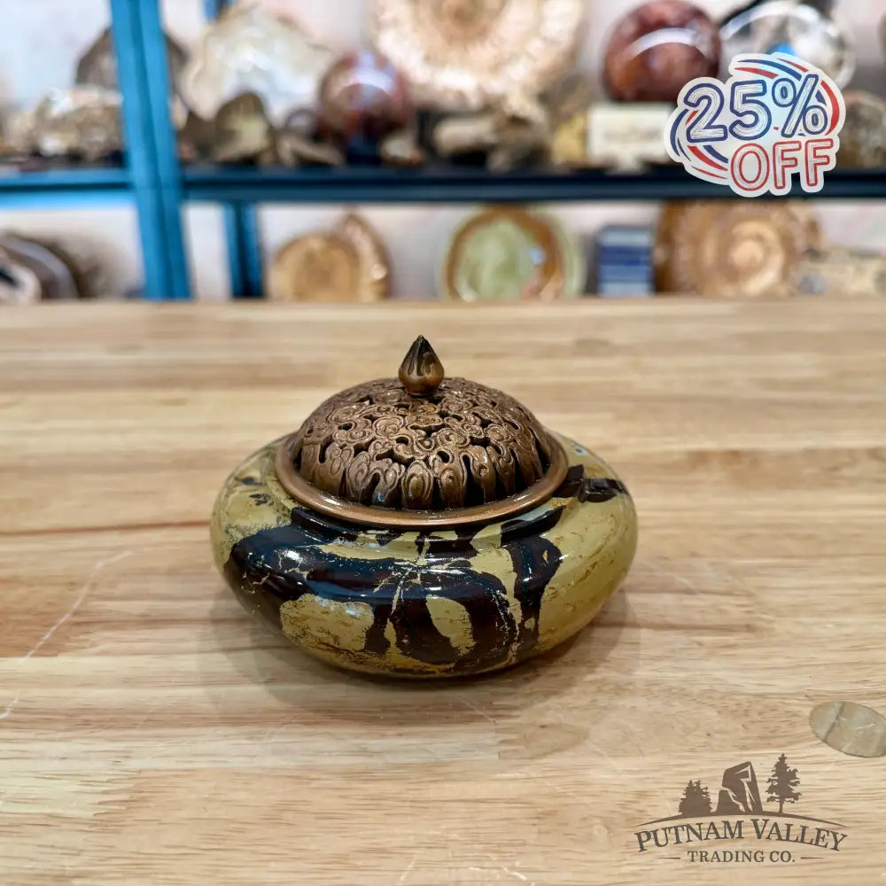 Chinese Picture Jasper Round Trinket Box - Display Box