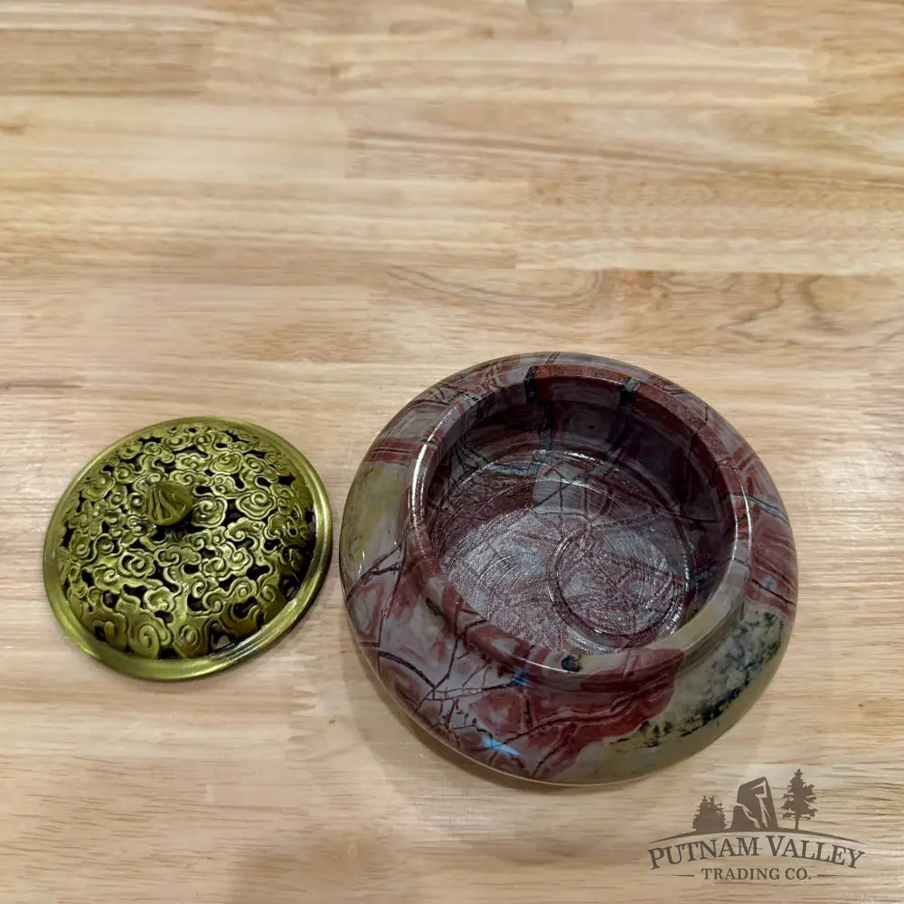Chinese Picture Jasper Trinket Box | Incense Burner - Display Box